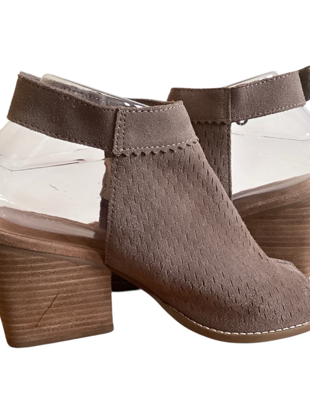 TOMS Grenada Taupe Suede Open-Toe Block Heel Sandal Size 8 - Picture 3 of 8